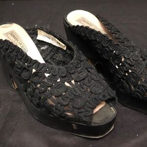 Armando Pollini Black Fabric Wedge Shoes Size EU 38